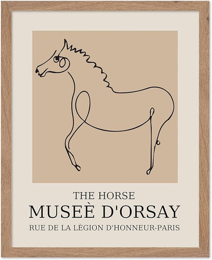 Poster Master Vintage Poster - Retro Minimalist Print - Gift for Artist, Friend - Horse, Line Drawing, Sketch, Abstract - Wall Decor for Living Room, Bedroom, 16x20 Beige Framed