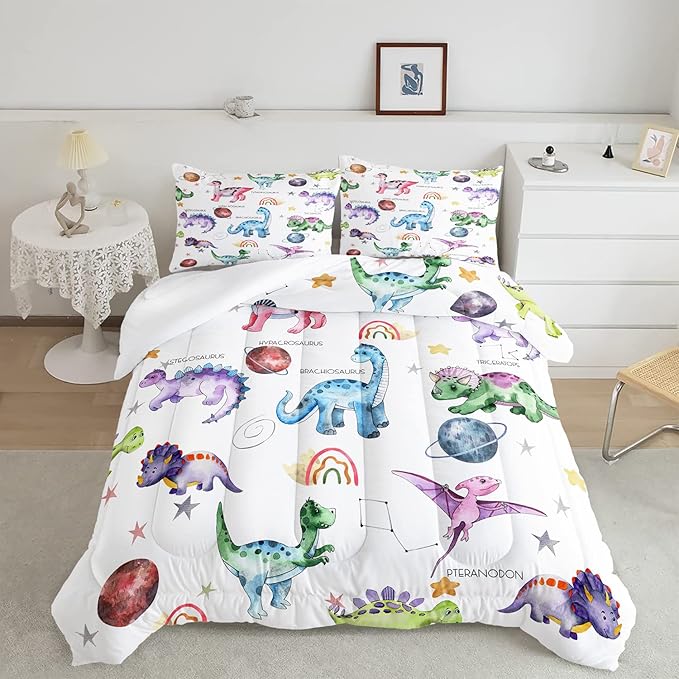 CVHOUSE Dinosaur Bedding Set,Dinosaur Comforter,Dinosaur Comforter Set Queen,Microfiber Quilt Set with 1 Comforter and 2 Pillow Cases- 3 Piece