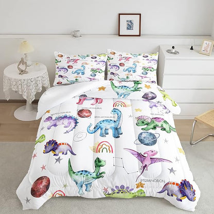CVHOUSE Dinosaur Bedding Set,Dinosaur Comforter,Dinosaur Comforter Set Full,Microfiber Quilt Set with 1 Comforter and 2 Pillow Cases- 3 Piece