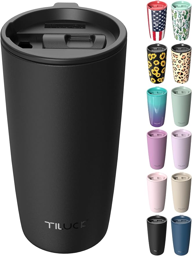 TILUCK 20 oz Insulated Coffee Tumbler with BPA-Free Lid | Travel Coffee Mug, Dishwasher Safe, Cup Holder Friendly, Double-Wall Vacuum Insulation for Hot & Cold Drinks, Matte Black