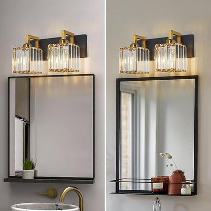 Modern Bathroom Vanity Light 2-Lights Black Gold Crystal Wall Lamp Bathroom Modern Crystal Vanity Lighting