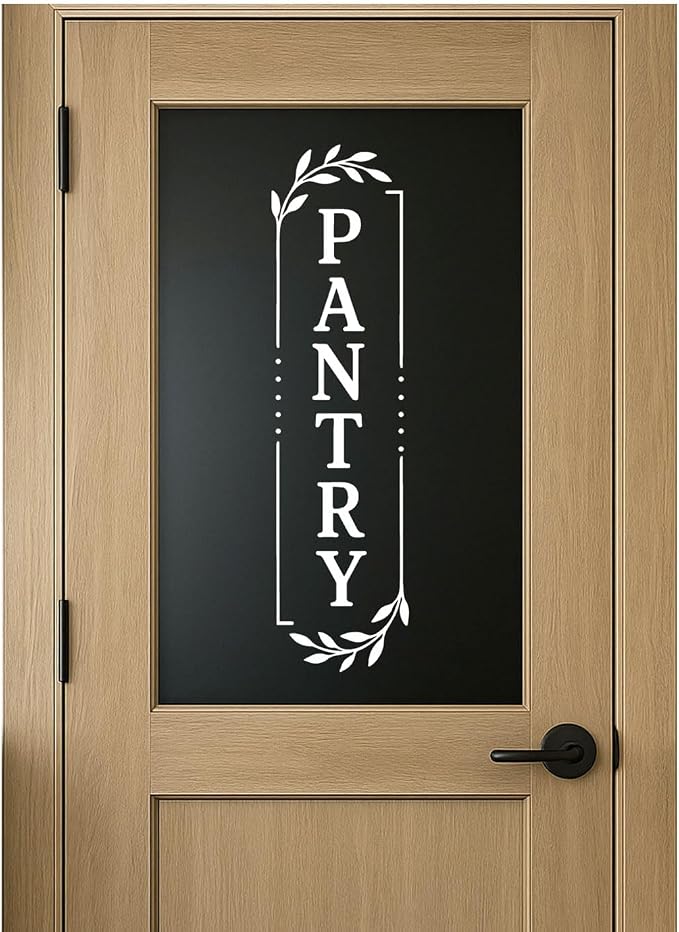 Pantry Door Farmhouse Vinyl Decal: White 5 x 18 Inches | Vertical White Pantry Lettering For Glass Doors With Waterproof Removable No Residue Vinyl