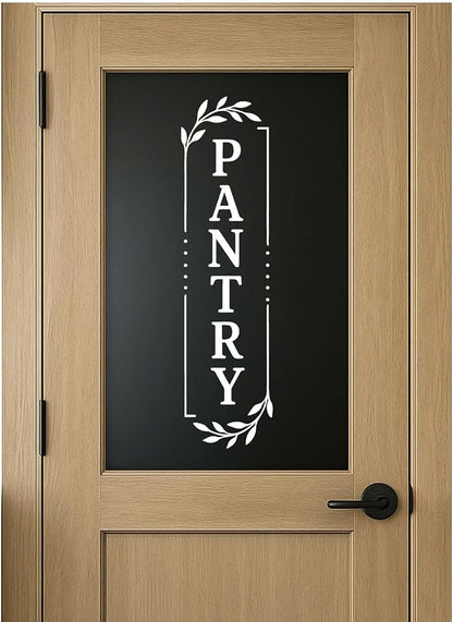 Pantry Door Farmhouse Vinyl Decal: White 5 x 18 Inches | Vertical White Pantry Lettering For Glass Doors With Waterproof Removable No Residue Vinyl