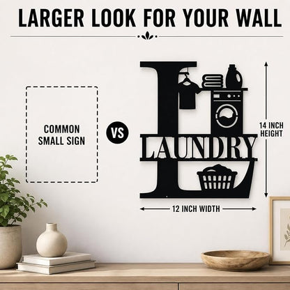 Laundry Room Metal Wall Decor, Farmhouse Laundry Sign, 14 Inch | 14-inch matte black metal laundry room sign with pre-drilled holes for farmhouse, modern, or rustic wall decor.