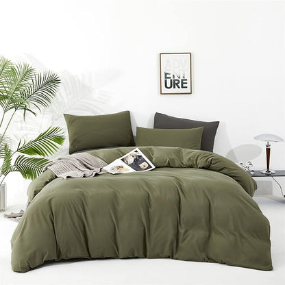 Olive Green Comforter Set Cal King Size Solid Green Comforter 3 Pieces Soft Dark Green California King Comforter Bedding Set Women Pure Olive Green Cal King Bed Comforter Set for All Season