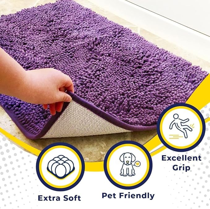 Muddy Mat® Original Dog Door Mat for Muddy Paws, Super Absorbent Microfiber, Non-Slip Washable Pet Rug, Quick Dry Chenille Entryway Carpet, Machine Washable Indoor Outdoor mat, Purple 19"x30"