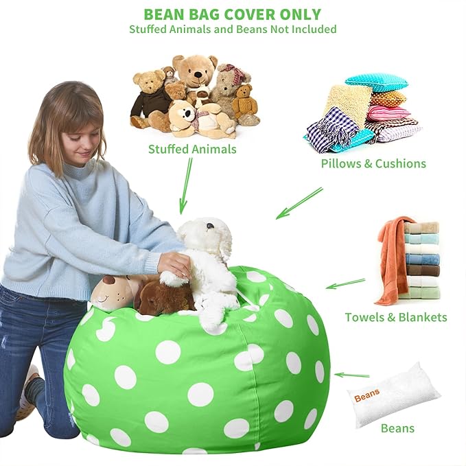 Aubliss Stuffed Animal Bean Bag Storage Chair (Green Dot, X-Large (48''))
