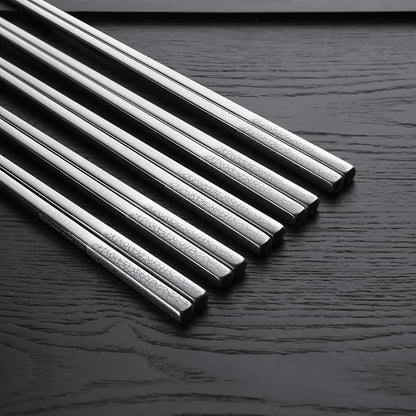 IQCWOOD 5 Pairs 18/8 Stainless Steel Chopsticks – Non-Slip Laser Engraved Metal Chopsticks for Asian Food Sushi Ramen Pho, Reusable & Dishwasher Safe Gift Box
