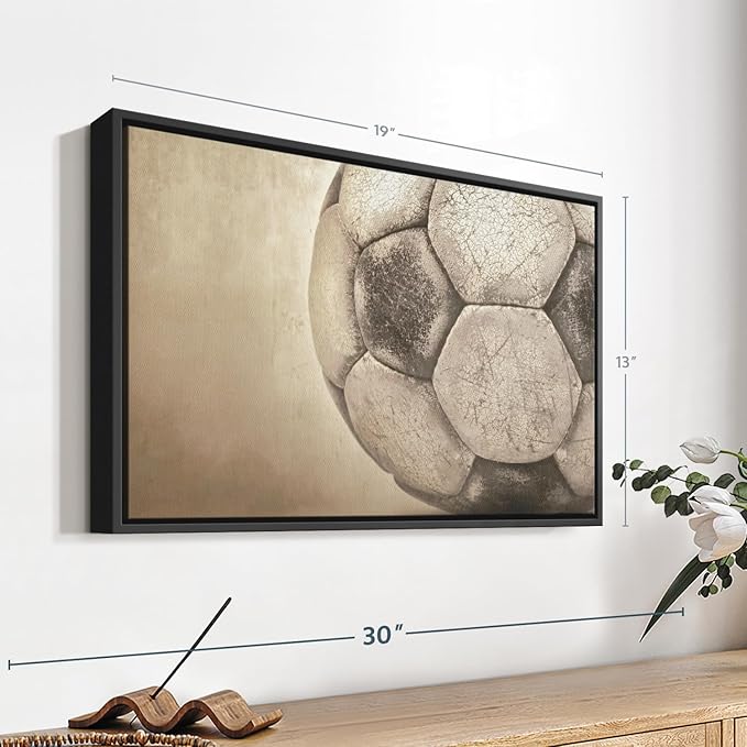 Elephant Stock Worn Soccer Ball Wall Art - Horizontal Framed Canvas - 1-Piece Living Room Wall Decor - Photography sports Canvas Print - Brown and Gray Decor for Wall - 19" X 13"