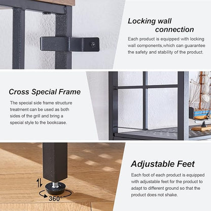 HOMISSUE Double Wide 6-Tier Bookshelf,Industrial Bookcases with Metal Frame,Open Large Storage Bookshelves,Wood Style and Metal Tall Display Shelves for Living Room Office,Brown