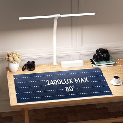 SKYLEO Desk Lamp - Double Head LED Desk Light for Home office - 24W Eye Caring - Touch Control - 5 Color Modes X 11 Brightness Levels - 2400LM - Timmer & Memory Function - White