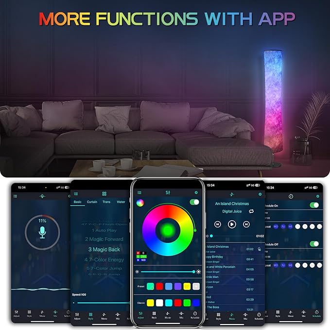 Torchlet Modern Floor Lamp, RGB Color Changing Led Smart Lamp Alexa APP Control with DIY Mode, Music Sync and White Fabric Shade, Standing Lamp for Living/ Game Room Bedroom