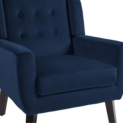 UIXE Velvet Accent Chairs Set of 2, Modern Arm Chair Mid-Century Living Room Armchair, Comfy Upholstered Button Tufted Reading Seat Bedroom Side Sitting, Royal Blue