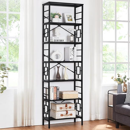 HOMISSUE Bookcase,7-Tier Tall Bookshelf Metal Bookcase and Bookshelves, Free Standing Storage Modern Bookshelf for Home Office Living Room and Bedroom，Black