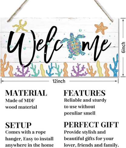 Welcome Decor Sign, Hanging Wood Sign Home Decorative, Printed Wood Wall Art Sign, Ocean Style Welcome Sign, Porch Decor, Farmhouse Front Door Wall Art Sign, Beach House Home Decor Sign 12 * 6inch