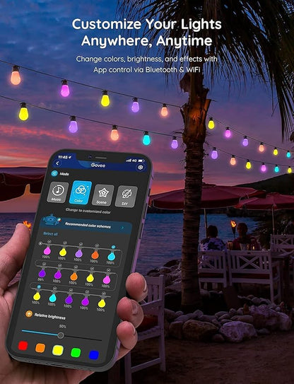 Govee Smart Outdoor String Lights H7020, RGBIC Warm White 48ft LED Bulbs for Halloween Decorations, Christmas, WiFi Patio Lights Work with Alexa, Google Assistant, APP Control, IP65 Waterproof