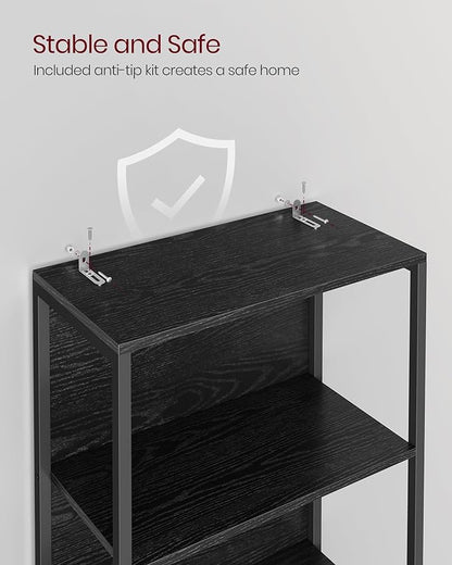 VASAGLE 6-Tier LED Bookshelf, Display Shelf with Dimmable Lights, LED Bookcase with Steel Frame, 11.9 x 23.6 x 70.3 Inches, for Living Room, Bedroom, Office, Black with Wood Grain ULLS120B56