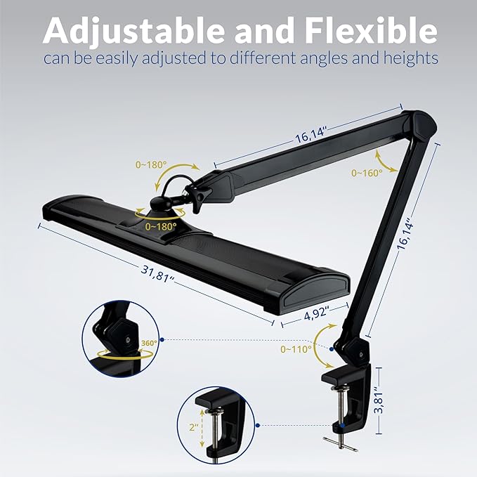 Ultra Bright 3900 Lumens Powerful Professional Eye Care LED Desk Lamp, Brightness Adjustable, Task Light for Home, Beauty, Crafting, Office, Workbench (Daylight, Dimmable, Black)