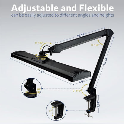 Ultra Bright 3900 Lumens Powerful Professional Eye Care LED Desk Lamp, Brightness Adjustable, Task Light for Home, Beauty, Crafting, Office, Workbench (Daylight, Dimmable, Black)