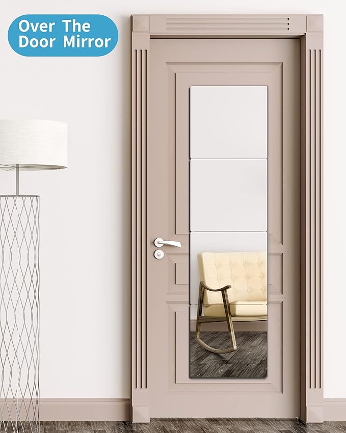 Shatterproof Wall Mirror Full Length for Bedroom, Acrylic Gym Mirrors For Home, Extra Thick: 0.12 inch, 12 x 12 inch x 4 Pcs, Workout Mirrors Safe for Kids, Over The Door, Long Wall Mounted