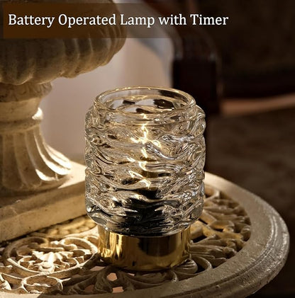 Battery Operated Lamp with Timer,Glass Cordless Lamps with LED Bulb,Decorative Lights for Living Room Bedroom Tabletop Entryway Centerpiece Gift (White)