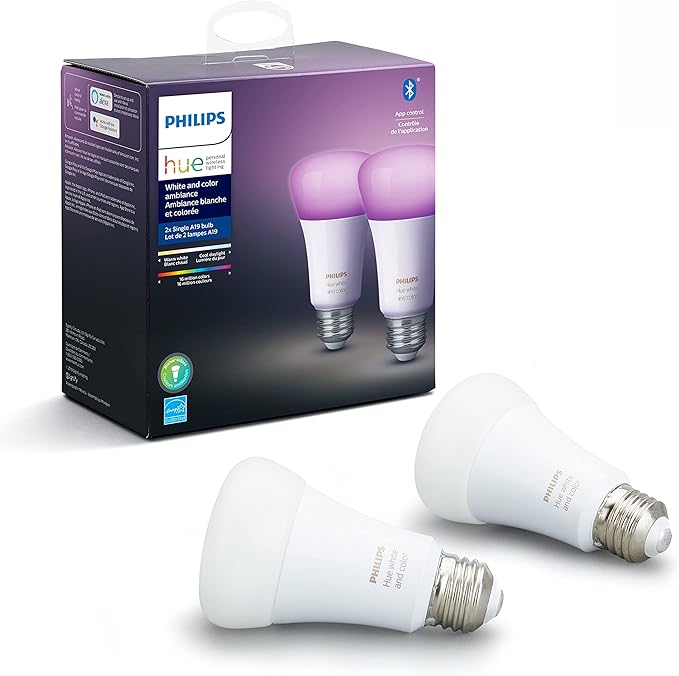 Philips Hue Smart 100W A21 LED Bulb - White and Color Ambiance Color-Changing Light - 1 Pack & Smart 60W A19 LED Bulb - White and Color Ambiance Color-Changing Light - 2 Pack