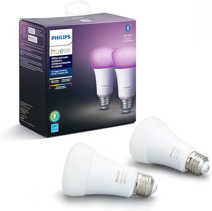 Philips Hue Smart 100W A21 LED Bulb - White and Color Ambiance Color-Changing Light - 1 Pack & Smart 60W A19 LED Bulb - White and Color Ambiance Color-Changing Light - 2 Pack