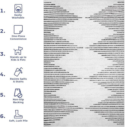 nuLOOM Romina Machine Washable Diamond Stripes Ultra Thin Area Rug, 6x9, White