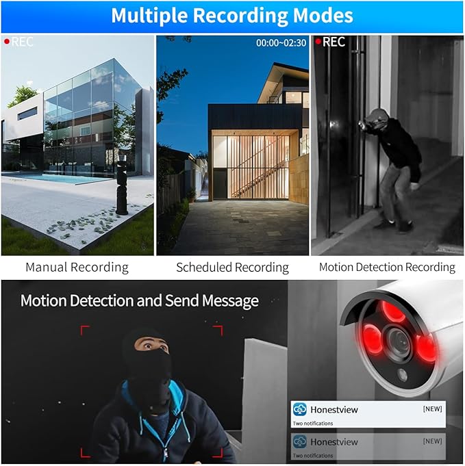 (90 Days Storage & Dual Antennas for WiFi Enhanced) AI Human Detected 2K 3.0MP Wireless Security Camera System,OOSSXX 10-Channel NVR HD Outdoor Home Surveillance WiFi Cameras Systems