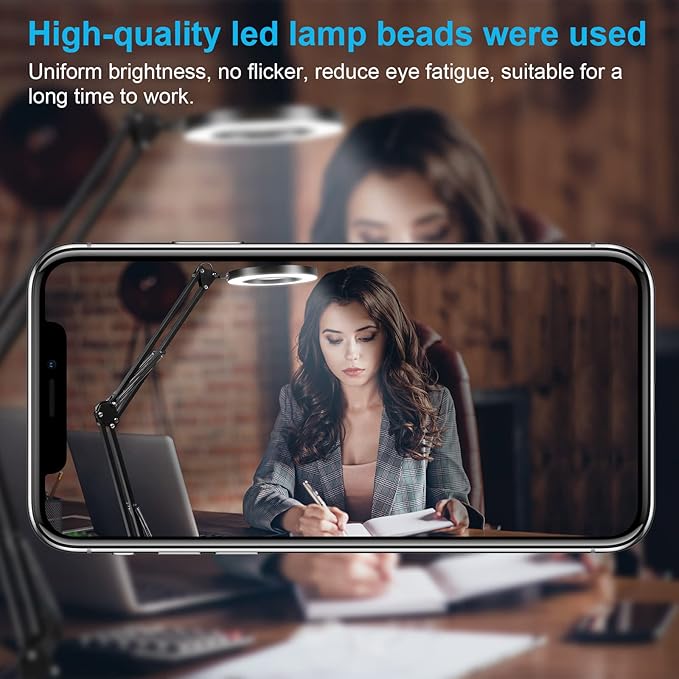 Magnifying Glass with Light and Stand 12V/1A Adapter 5X LED Magnifying Lamp 3 Color Modes Stepless Dimmable 2-in-1 Desk Magnifier with Light, for Hobby Reading Crafts Repair Reading Close Work