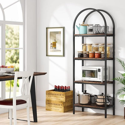 Tribesigns 4-Tier Open Bookshelf, 70.8" Industrial Arched Bookcase Storage Shelves with Metal Frame, Freestanding Display Rack Tall Shelving Unit for Office, Bedroom (Rustic Brown, 1PC)