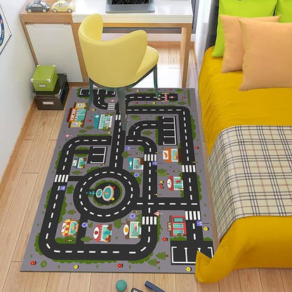 Analog ABC Kids Rug Playroom Car Rug Play Mat City Life Road Rug for Cars Fun City Map for Carpet for Bedroom Boys (78 * 118 inches, Night City)