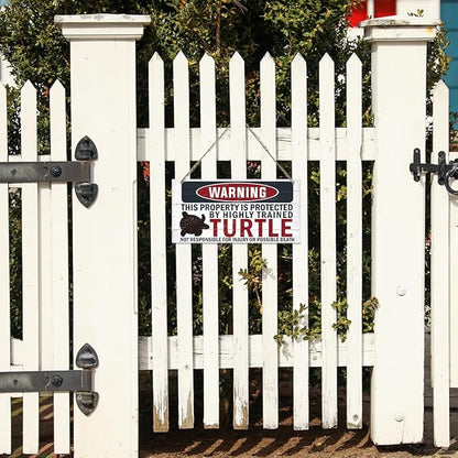 Funny Warning Signs, The Property is Protected By Highly Trained Turtle Sign, Decorative Wood Hanging Wood Plaque, House Door Sign, Farmhouse Wall Decor for Home Office, Indoor/Outdoor Use