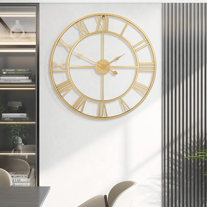 Large Wall Clock for Living Room Decor - 60cm/ 24 Inches Silent Non-Ticking Metal Wall Clocks Battery Operated, Vintage Decorative Modern Wall Clock for Bedroom, Office, Farmhouse Decor