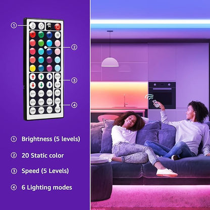 Lepro 65.6ft LED Strip Lights, Ultra-Long RGB 5050 LED Strips with Remote Controller and Fixing Clips, Color Changing Tape Light with 12V ETL Listed Adapter for Bedroom, Room, Kitchen, Bar(32.8FTX 2)