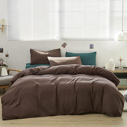 Brown 3Pcs Bedding Set (Twin) - Chestnut Brown Comforter, Solid Pattern, All Season, Cotton Surface, Lightweight, Fade-Resistant, Machine Washable
