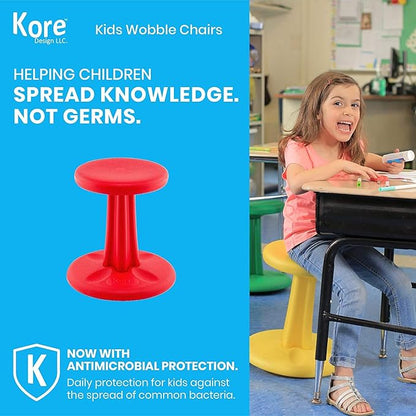 Kore Kids Wobble Chair - Flexible Seating Stool for Classroom & Elementary School, ADD/ADHD - Made in The USA - Age 6-7, Grade 1-2, Red (14in)