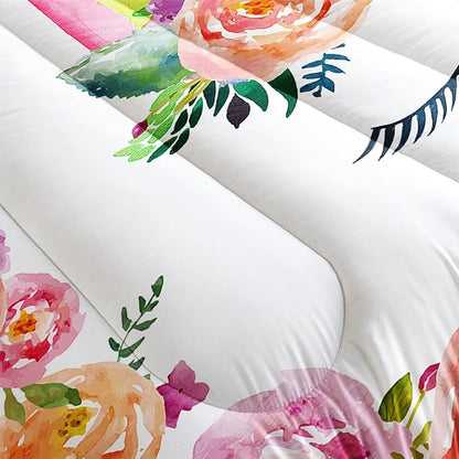 Datura home Unicorn Floral Watercolor Flower Comforter Bedding Set for Girls Teens Adults,Colorful Lovely Roses Blooms Print Design Unicorn Bedding Set(Unicorn Twin)