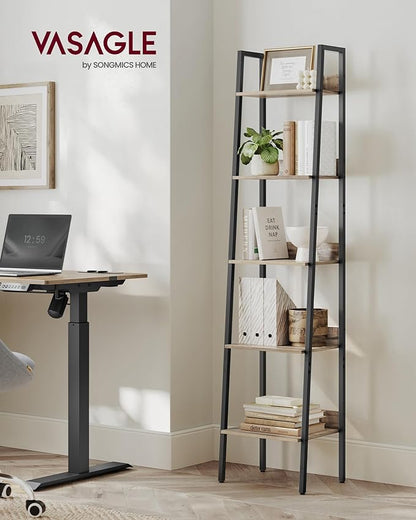 VASAGLE Bookshelf, 5-Tier Narrow Bookcase, Ladder Shelf for Home Office, Living Room, Bedroom, Kitchen, Camel Brown and Black ULLS109B50V2