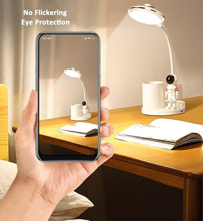 Desk Lamp for Teens Astronaut Desk Lamp with Projection Light and Pen Holder, Kids LED Desk Lamp for Bedroom Reading, Stepless Dimming Desk Lamp Eye-Caring for Studying