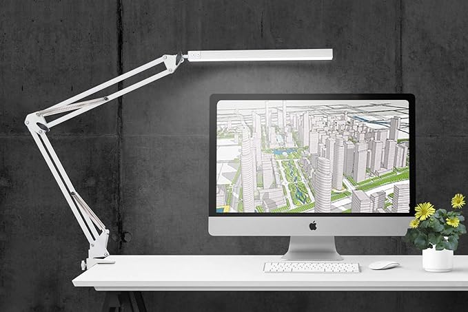 LED Desk Lamp, Architect Task Lamp, Metal Swing Arm Dimmable Drafting Table Lamp with Clamp (3 Color Modes, 10-Level Dimmer, Memory Function) Highly Adjustable Office, Craft, Workbench Light