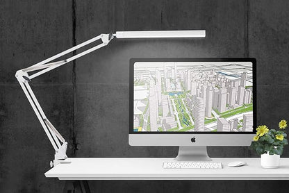 LED Desk Lamp, Architect Task Lamp, Metal Swing Arm Dimmable Drafting Table Lamp with Clamp (3 Color Modes, 10-Level Dimmer, Memory Function) Highly Adjustable Office, Craft, Workbench Light