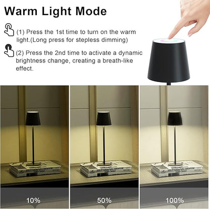 ORALUCE RGB Cordless Table Lamp Rechargeable, LED Battery Operated Desk Lamp with Type-C Charging Port, Multiple Colour Stepless Dimming Touch Lamp for Outdoor Party/Coffee Shop/Camping/Bars, 2 Pack