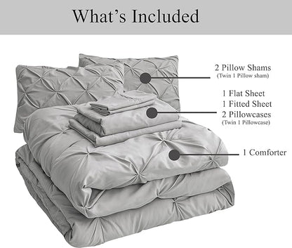 Lane Linen California King Comforter Set, 7 Piece Cal King Bed in a Bag, Pintuck Cal King Bedding Set, Soft Cali King Bed Set, Cal King Bedding Comforter Sets with Sheets, Pillowcases & Shams - Silver