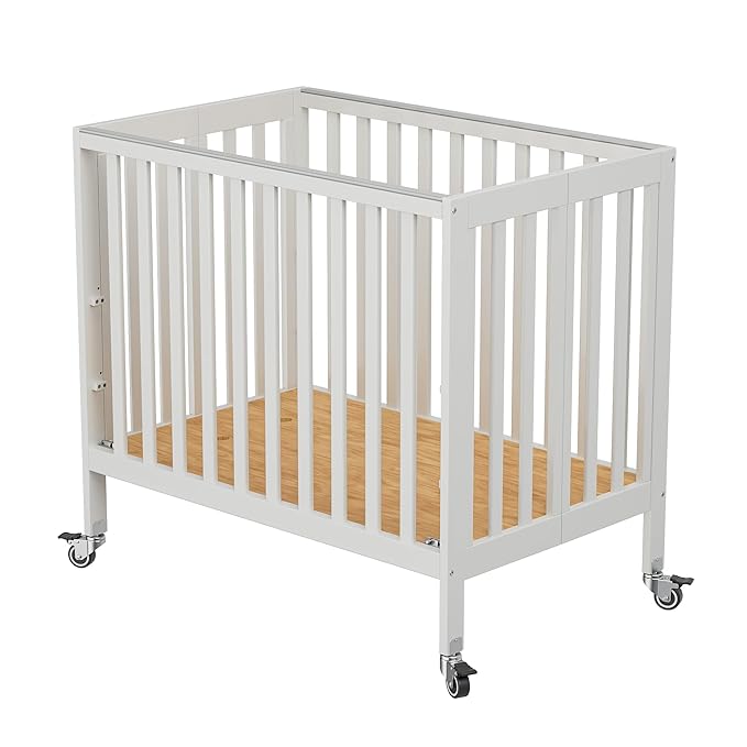Baby Mini Crib - Modern Design Portable Crib, Sleek Folding Mini Baby Crib with Three Mattress Positions, Folds Flat for Easy Storage White