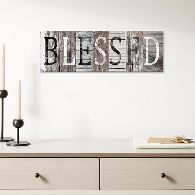 Pinetree Art Blessed Sign Canvas Wall Art Decor Inspirational Motto Canvas Prints (With Solid Wood Inner Frame) (Blessed, 6 x 17 inch)