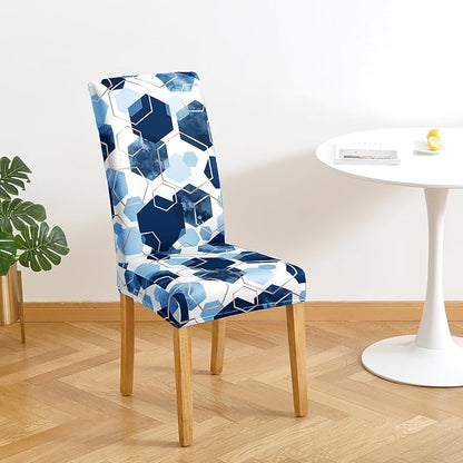 Gibelle Dining Room Chair Covers Set of 6, Soft Stretch Kitchen Chair Covers Slipcover Protector, Removable Washable Geometric Parson Chair Covers 6 Pack, Navy Blue