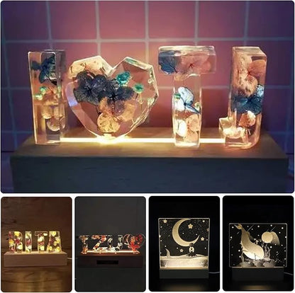 LED Light Display Base, 2 pcs 11.81 Inch Wooden LED Light Base for Acrylic, Rectangle Wood Display Pedestal, 3D Crystal Light Base For Glass Art, Wood Night LED Light Lamp Base with Usb Switch