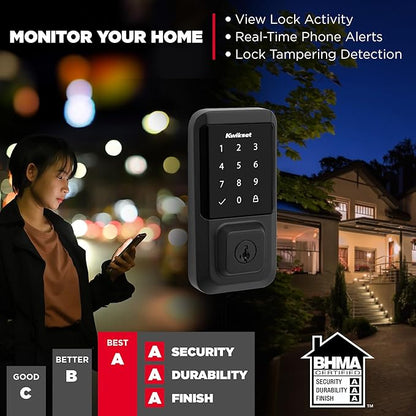 Kwikset Halo Wi-Fi Smart Lock, Keyless Entry Front Door Touchscreen Deadbolt, Matte Black Finish, Grade AAA Certified, UL Listed, Easy Install No Hub, App Control, Digital Remote Lock