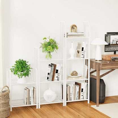 Bookshelf Storage Shelf Bookcase Freestanding Storage Stand for Living Room, Bedroom, Kitchen, Rust Resistance Easy Assembly Free Combination Multi-Functional Organizer (2 Tiers, White)
